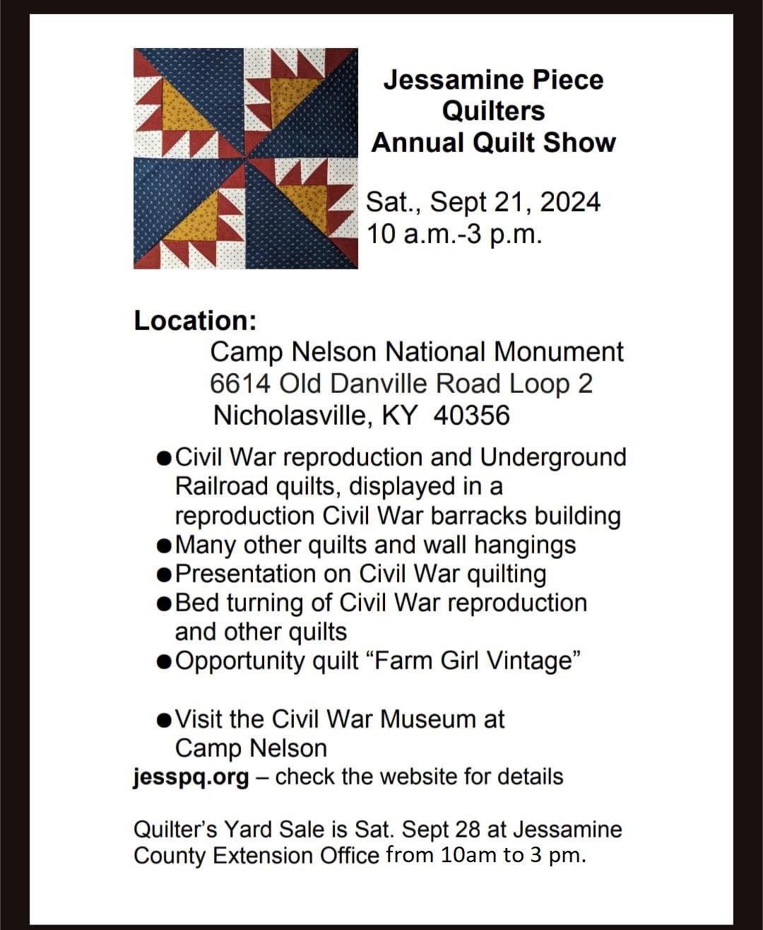 Piece Quilters Quilt show and yard sale